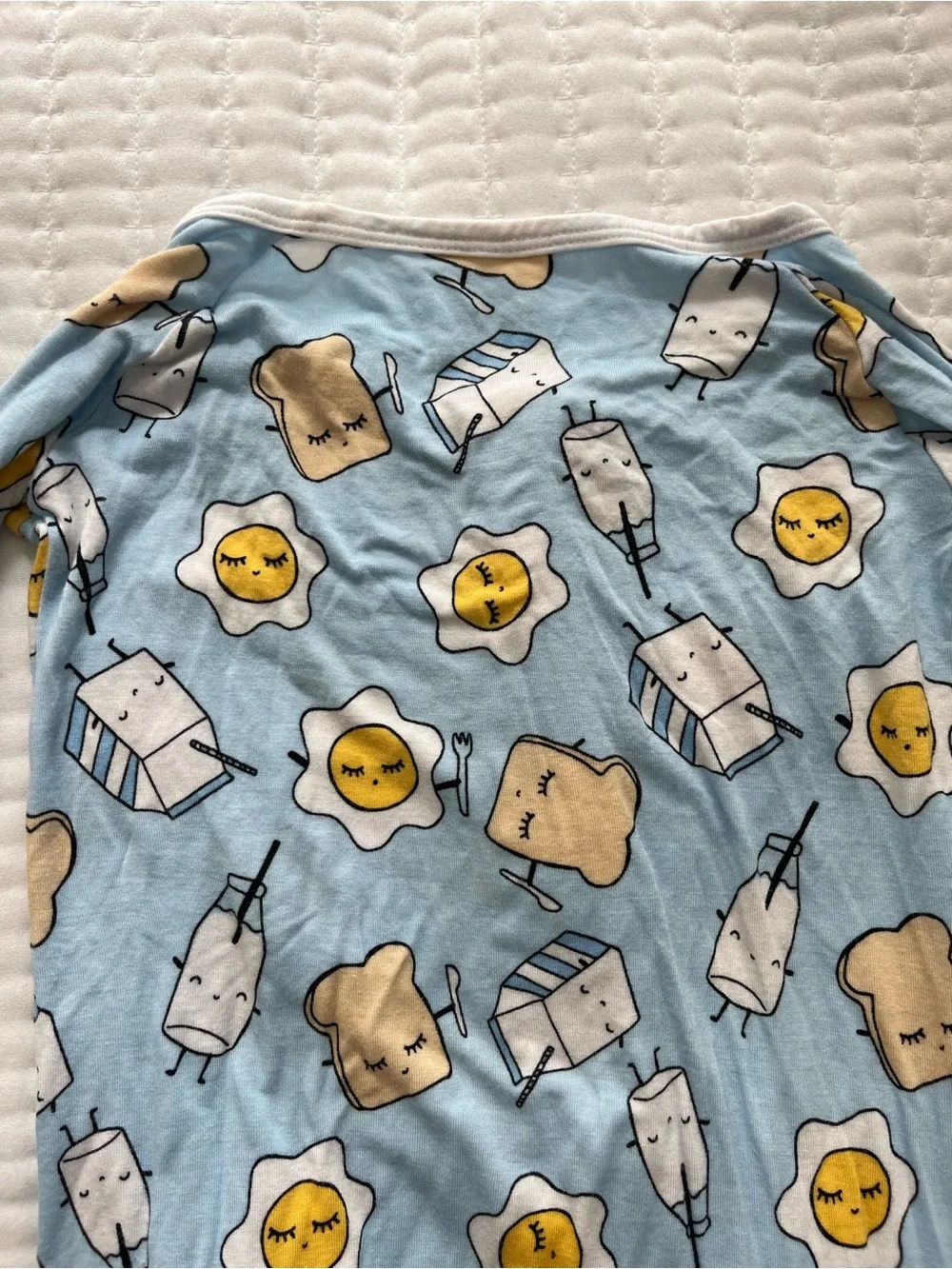Little Sleepies Light Blue Zip-Up with Breakfast Characters *note small spot